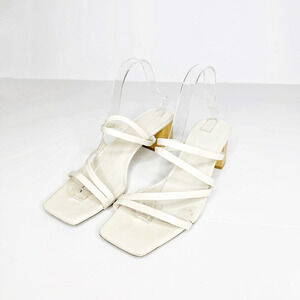 VINCE Elita 50mm Strappy Leather Slide Sandals Cream square toe womens US 10